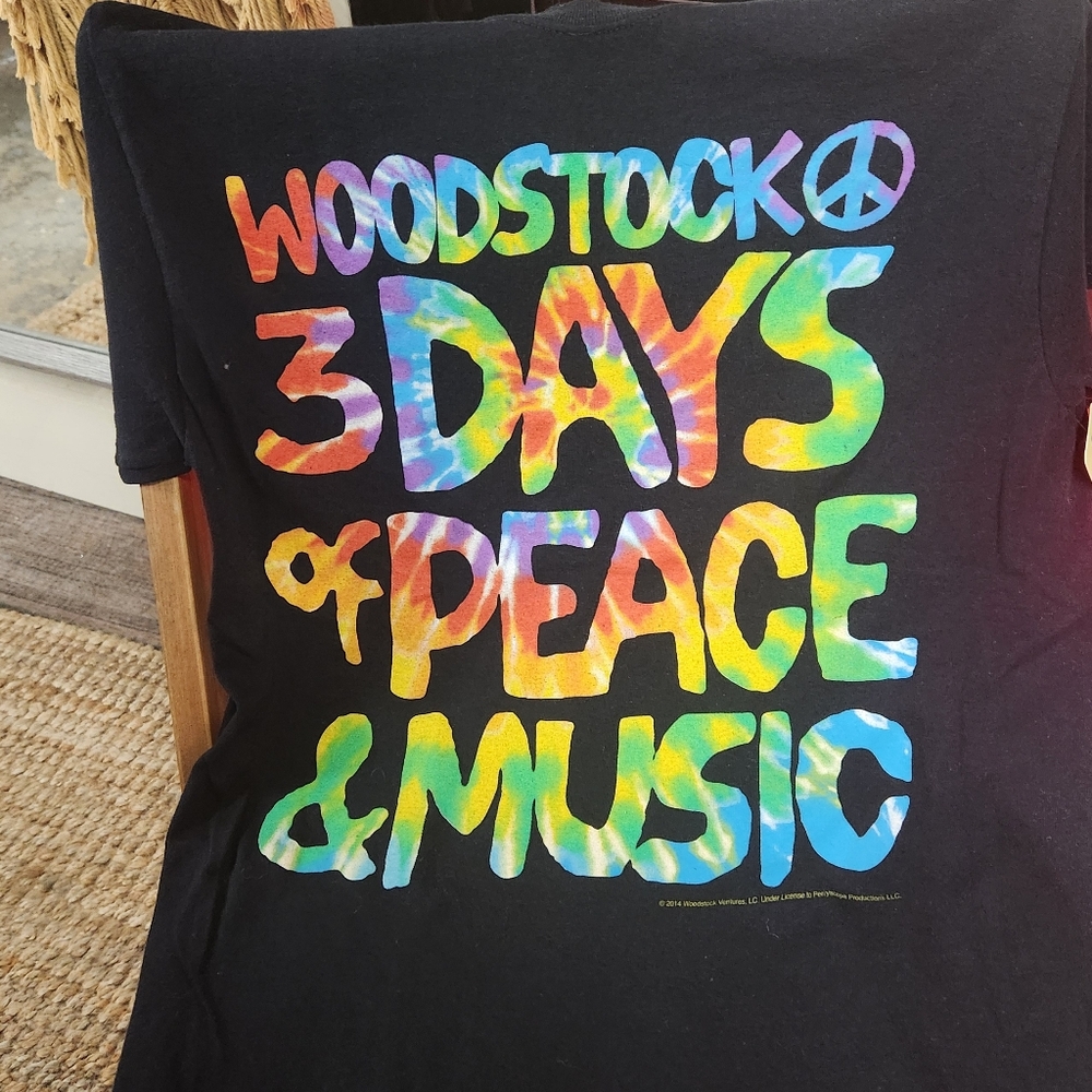 WOODSTOCK T Shirt Neon TIE DYE Black SS P0 HIPPIE Festival 60's 70's EUC M sharp